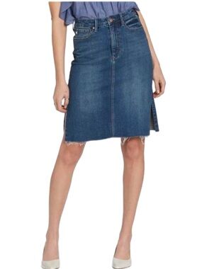 Dear John Oakland Denim Skirt Size 30 High Rise Raw Hem Side Slit Blue